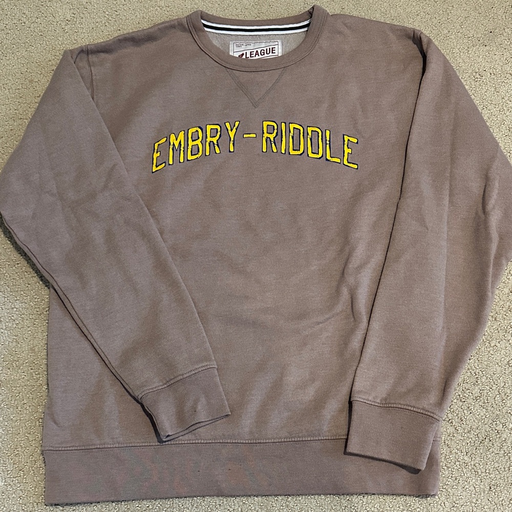 League Women's Brown Sweatshirt with Yellow Embry-Riddle Logo